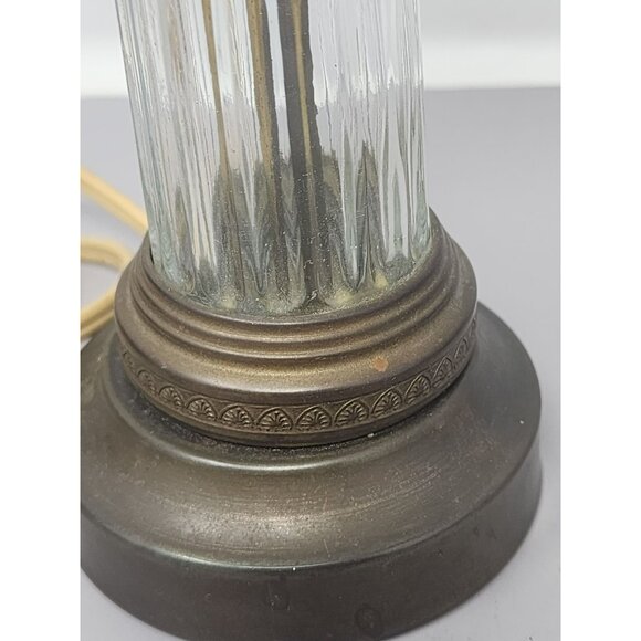 Vintage Working Leviton Glass Brass Table Lamp Ribbed Column Design Base - Picture 9 of 12